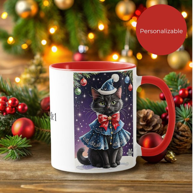 Black Christmas Cat in Blue Cape Tasse (Von Creator hochgeladen)