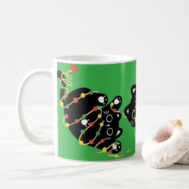 Black Christmas Cat Kaffeetasse (Mit Donut)