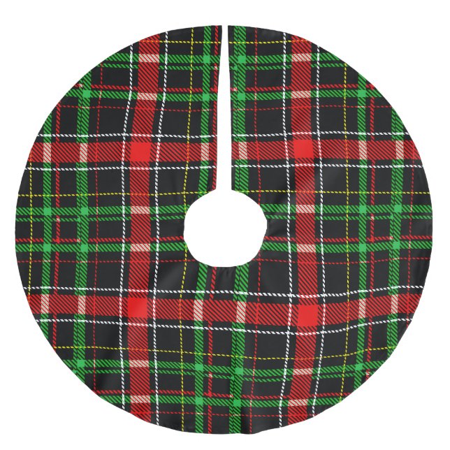 Black Christmas Flannel Plaid Tartan Design Polyester Weihnachtsbaumdecke (Vorderseite)