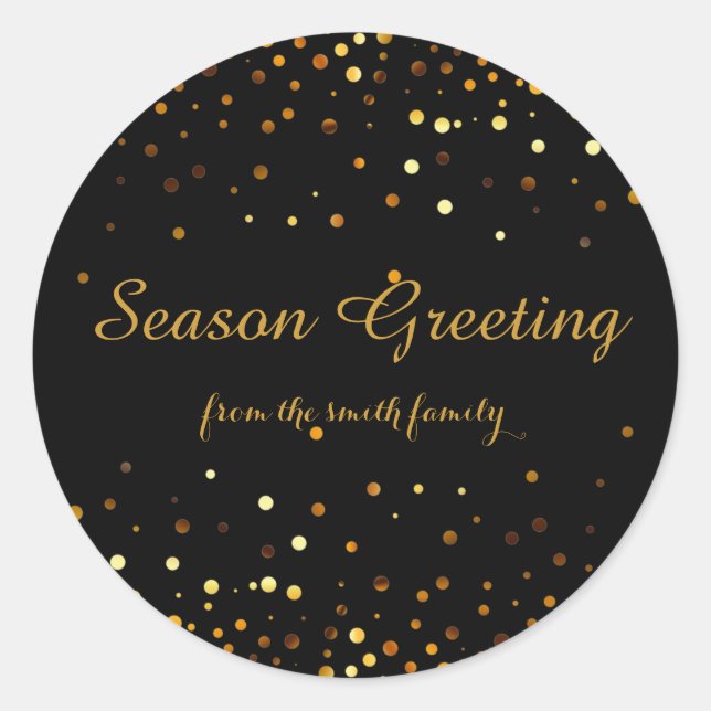 Black Christmas Gold Imitate Glitzer Festlich Runder Aufkleber (Vorderseite)
