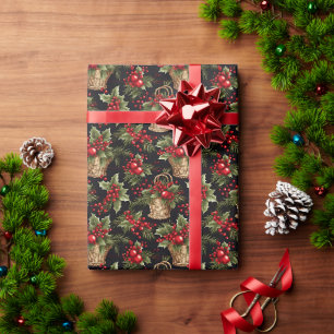 Black Christmas Modernes Botanisches Muster Geschenkpapier