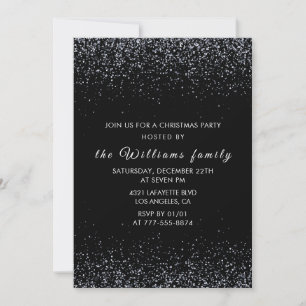 Black Christmas Party Silver Glitzer Einladung