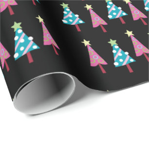 Black Christmas Pink Blue Wrapping Paper Geschenkpapier