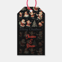 Black Christmas Santa Snowman vintage Gift Tag