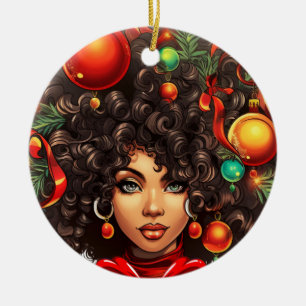 Black Christmas Sista Melanin Queen Women Xmas Keramik Ornament
