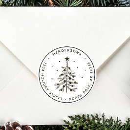 Black Christmas Tree Rücksendeadresse Runder Aufkleber