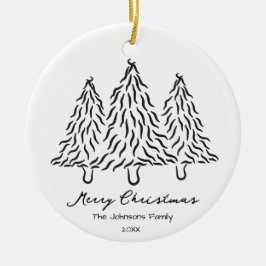 Black Christmas Trees Doodles 1 Photo Merry Joyful Keramik Ornament