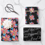 Black Christmas Wrapping Paper Poinsettia Geschenkpapier Set<br><div class="desc">Elevate your Christmas gift presentation with this elegant black holiday wrapping paper, showcasing a vintage-inspired pattern of vibrant watercolor poinsettias and stylish script typography reading "Merry Christmas." Customize it with your own personalized text using the template fields, or keep it as is for a timeless look. Perfect for Christmas 2024,...</div>
