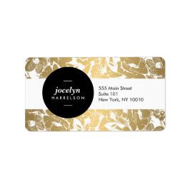 Black Circle Address Label der modernen Gold Blume Adressaufkleber
