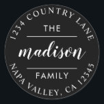 Black Circle Script Erstellen Sie Ihre eigene Rück Runder Aufkleber<br><div class="desc">ÄNDERBARE HINTERGRUNDFARBE Erstellen Sie Ihre eigene Rücksendeadresse Aufkleber.</div>