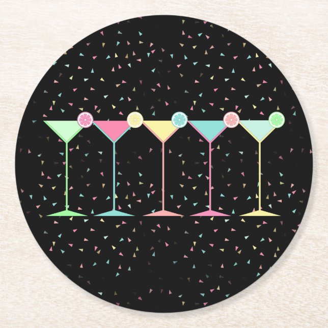 Black Citrus Martini Cocktail Confetti Party  Runder Pappuntersetzer (Vorderseite)