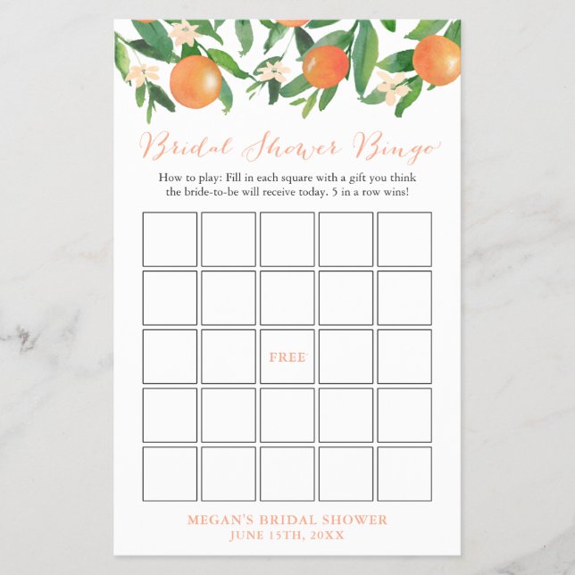 Black Citrus Orange Brautparty Bingo Game Flyer (Vorne)