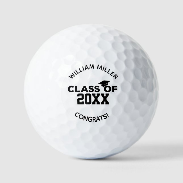 Black Class of 2025 Abschluss Individuelle Name &  Golfball (Vorderseite)