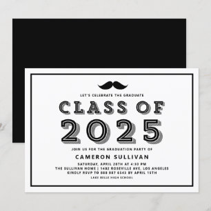 Black Class of 2025 Mustache Retro Abschluss Einladung