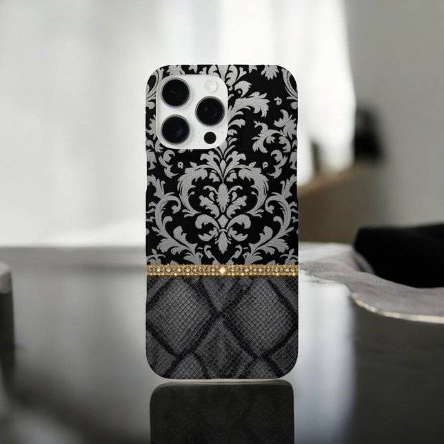 Black Classic Damask Luxe Case-Mate iPhone Hülle (Von Creator hochgeladen)