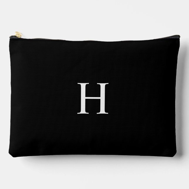 Black Classic Elegant Monogram Zubehörtasche (Vorderseite)