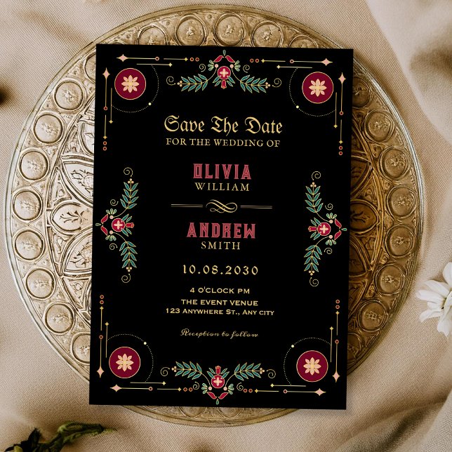 Black classic floral wedding  einladung (Von Creator hochgeladen)
