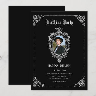 Black Classic Gothic Foto Geburtstag Einladung