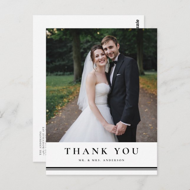 Black Classic Typografy Striped Wedding Vielen Dan Postkarte (Vorne/Hinten)
