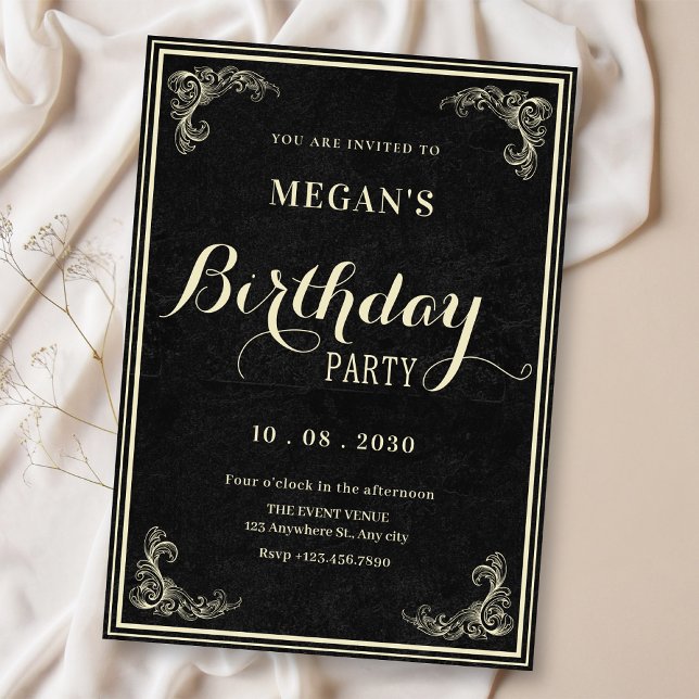 Black classic vintage elegant birthday  einladung (Von Creator hochgeladen)