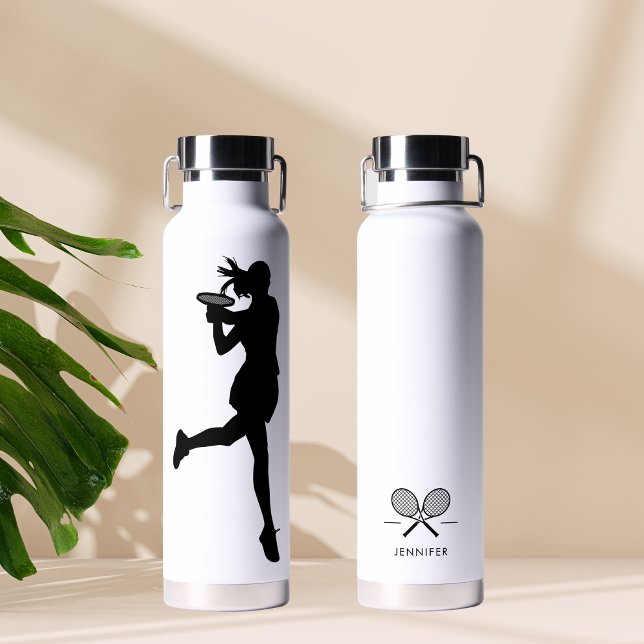 Black Classy Tennisspieler Personalisiert Trinkflasche (Von Creator hochgeladen)