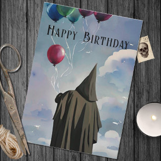 Black Cloak Balloons & Clouds Gothday Karte