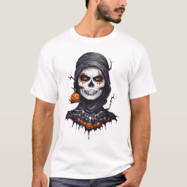 Black Cloakon Skeleton Halloween AI Art T-Shirt