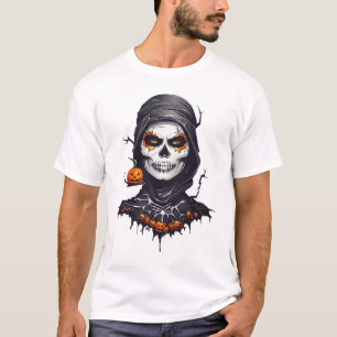 Black Cloakon Skeleton Halloween AI Art T-Shirt