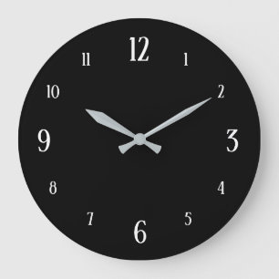 Black Clock with White Numbers Modern Große Wanduhr