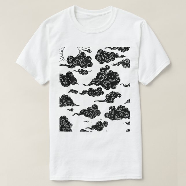 Black Clouds White Sky Illustration T-Shirt (Design vorne)
