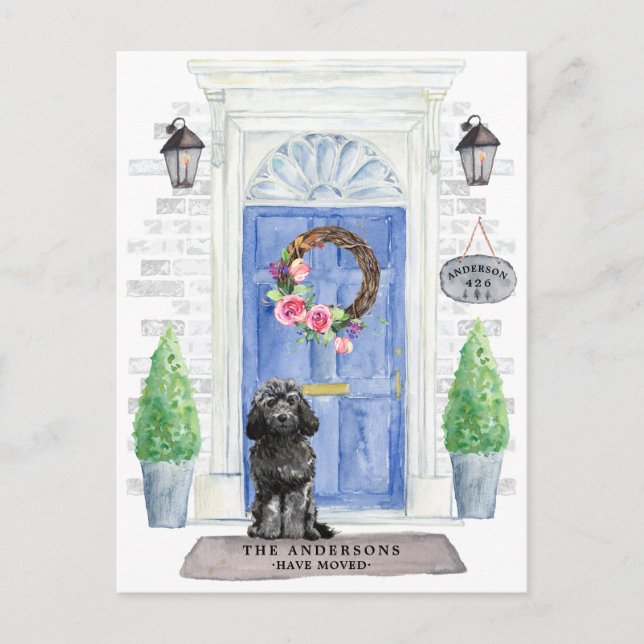 Black Cockapoo Moving Ankündigung Postkarte (Vorderseite)