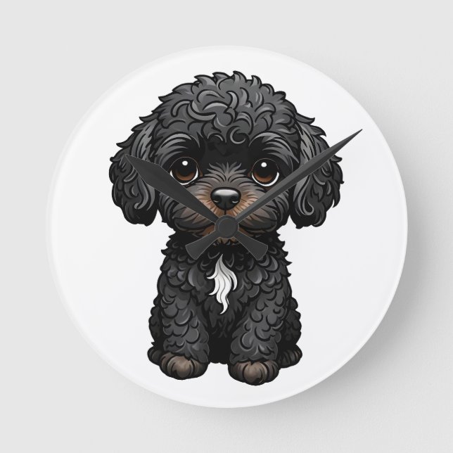 Black Cockapoo Runde Wanduhr (Vorderseite)