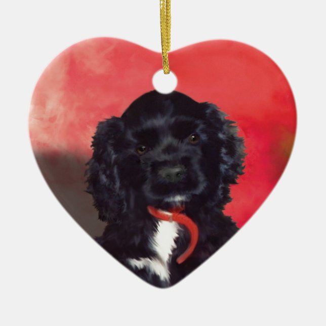 Black Cocker Spanisch Puppy - Abby Keramikornament (Vorne)