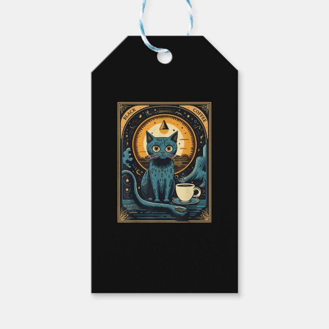 Black Coffee Cat Tarot Card Occult Geschenkanhänger (Vorderseite)