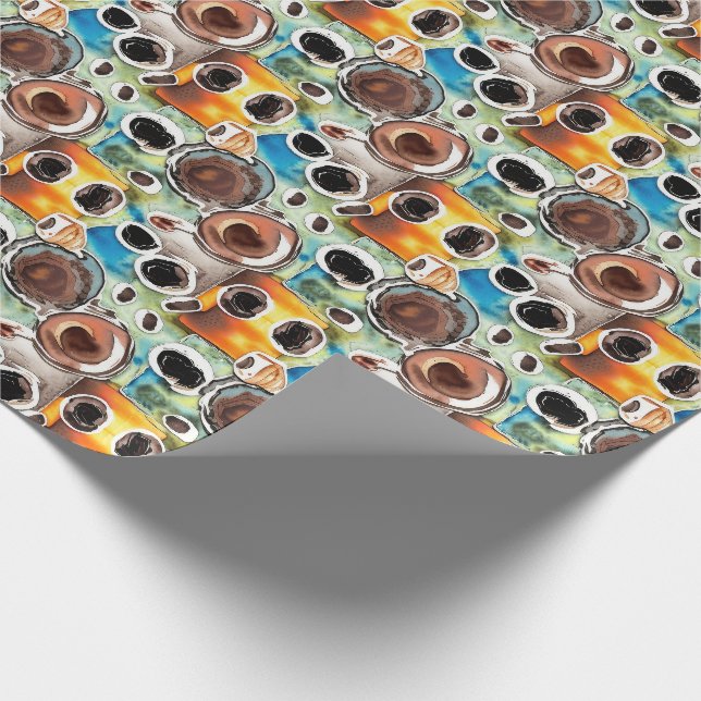 Black Coffee Cups Abstraktes Aquarellmuster Geschenkpapier (Ecke)