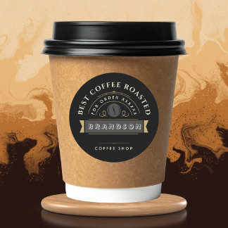 Black Coffee shop Personalized Branding Runder Aufkleber
