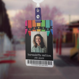 Black Colorful Crayons Barcode School Lehrer ID Ausweis