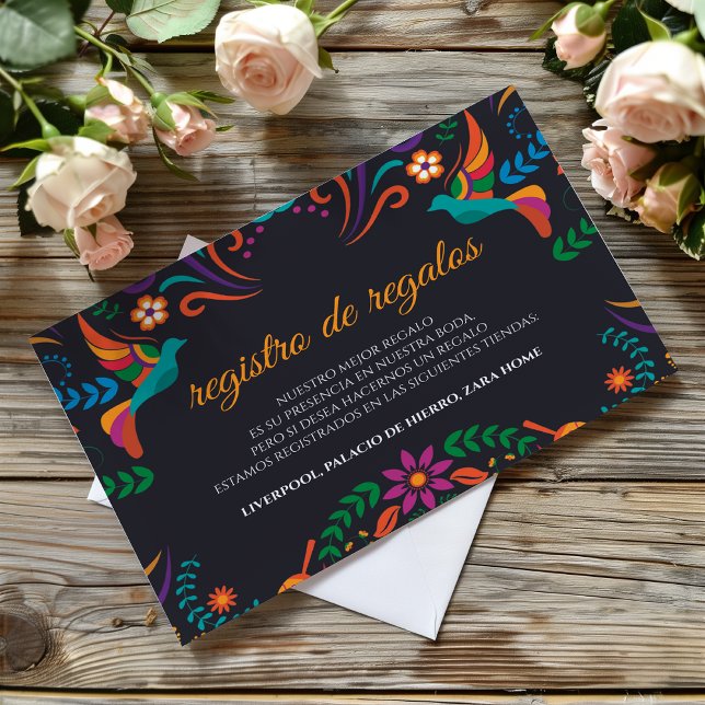 Black Colorful Floral Nuestra Boda Spanish Wedding Begleitkarte (Black Colorful Floral Nuestra Boda Spanish Wedding Enclosure Card)