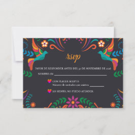 Black Colorful Floral Nuestra Boda Spanish Wedding RSVP Karte