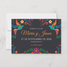 Black Colorful Floral Nuestra Boda Spanish Wedding Save The Date