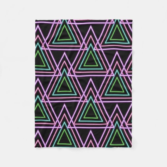 Black Colorful Retro 80's Neon Geometric Triangles Fleecedecke (Vorderseite)