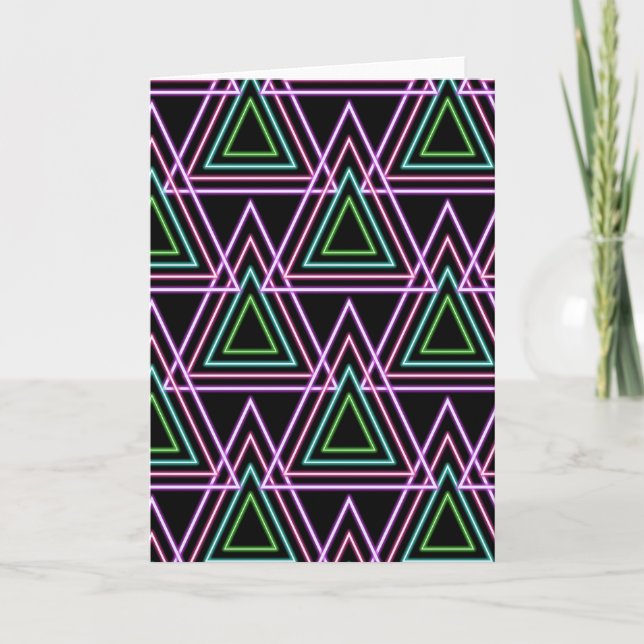 Black Colorful Retro 80's Neon Geometric Triangles Karte (Vorderseite)