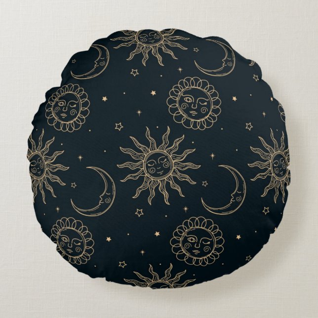 Black colour Round Pillow Rundes Kissen (Vorderseite)