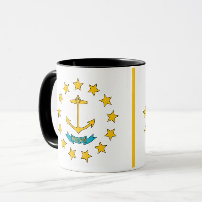 Black Combo Tasse mit der Flagge von Rhode Island, (Vorderseite Links)