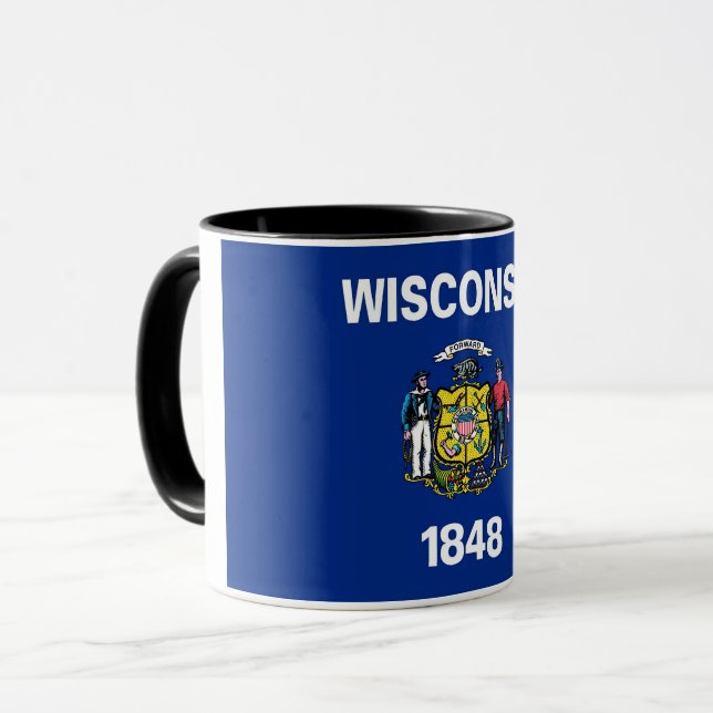 Black Combo Tasse mit der Flagge von Wisconsin, US (Vorderseite Links)