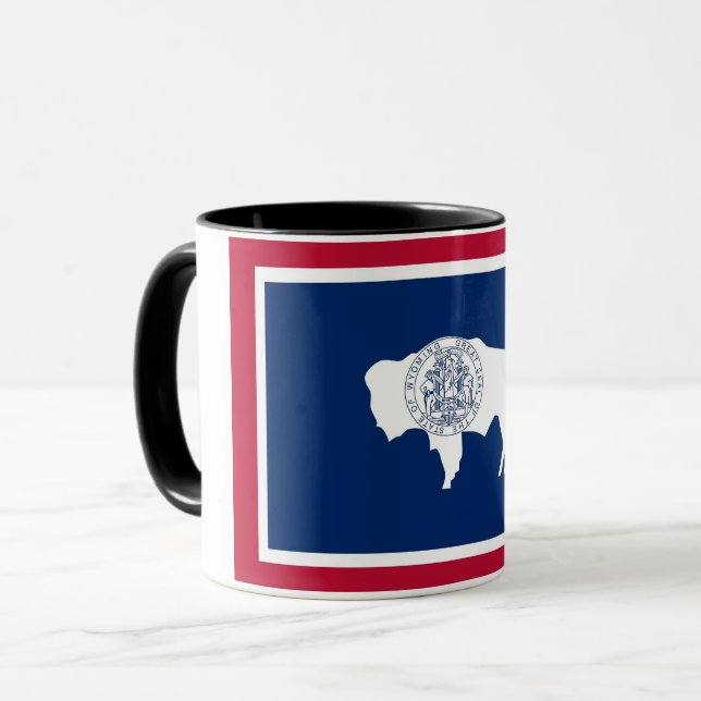Black Combo Tasse mit der Flagge von Wyoming, USA (Vorderseite Links)