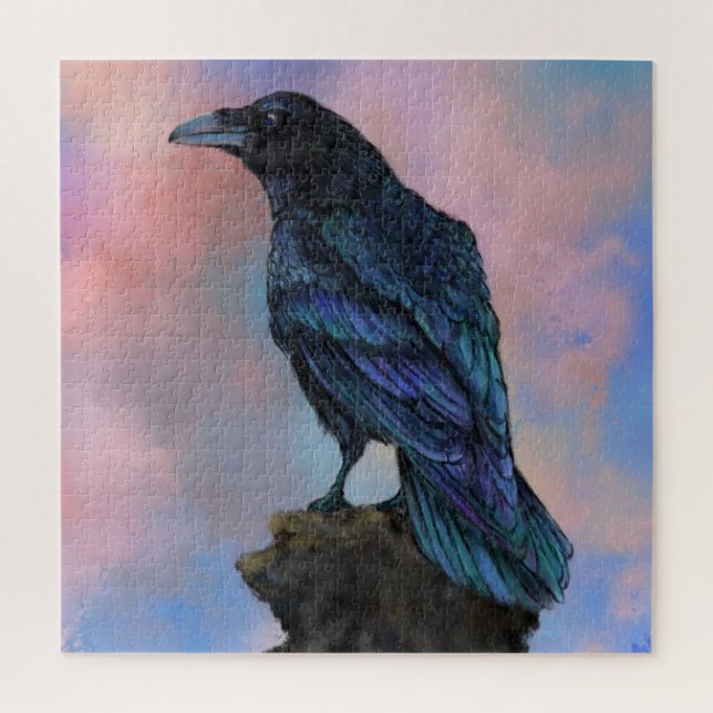 Black Common Raven bei Sunset Jigsaw Puzzle (Vertikal)