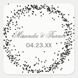 Black Confetti-Namen und Datum - Square Sticker
