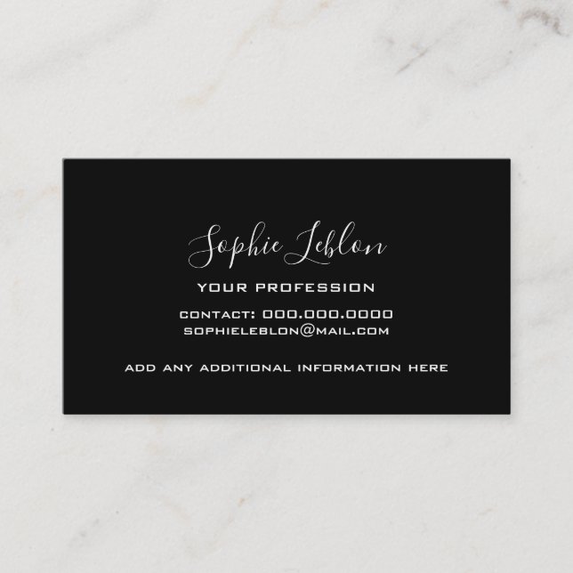 Black Contact Card with handwritten name Telefonnummerkarte (Vorderseite)