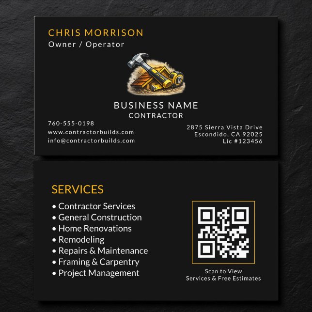 Black Contractor Services QR-Code Visitenkarte (Von Creator hochgeladen)